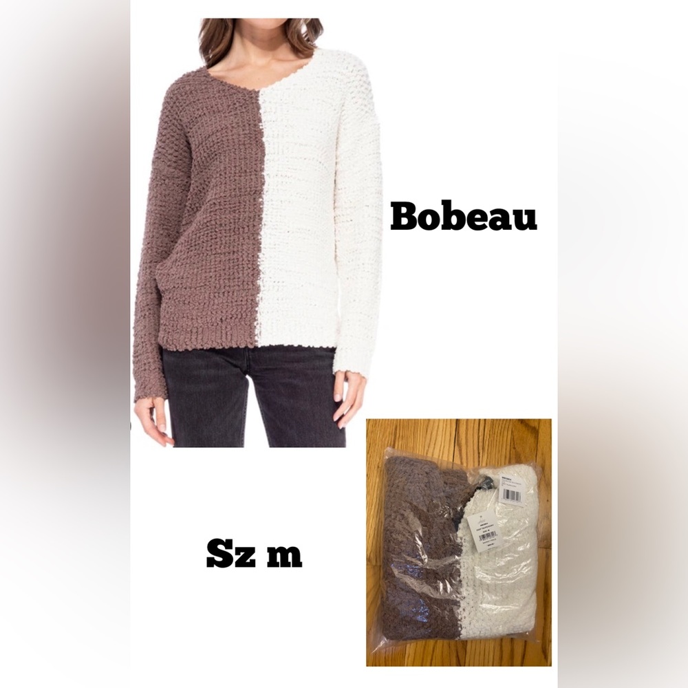 Bobeau POPCORN TWIST BACK SWEATER IN DEEP TAUPEivory Sz M New In Bag!